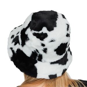 Stylish Black and White Faux Fur Bucket Hat